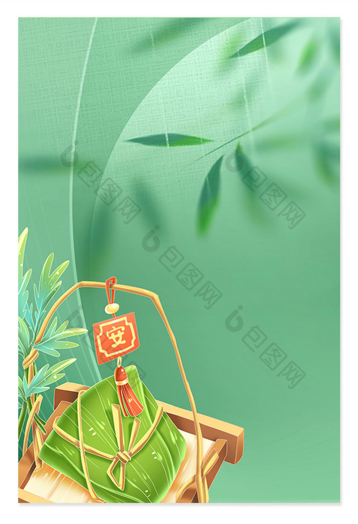 绿色端午节粽子竹叶背景