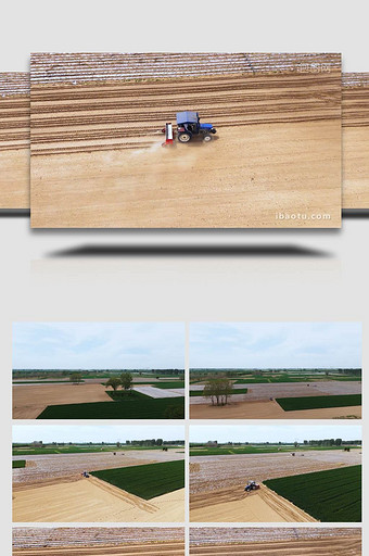 春季农业机器耕地空镜航拍图片