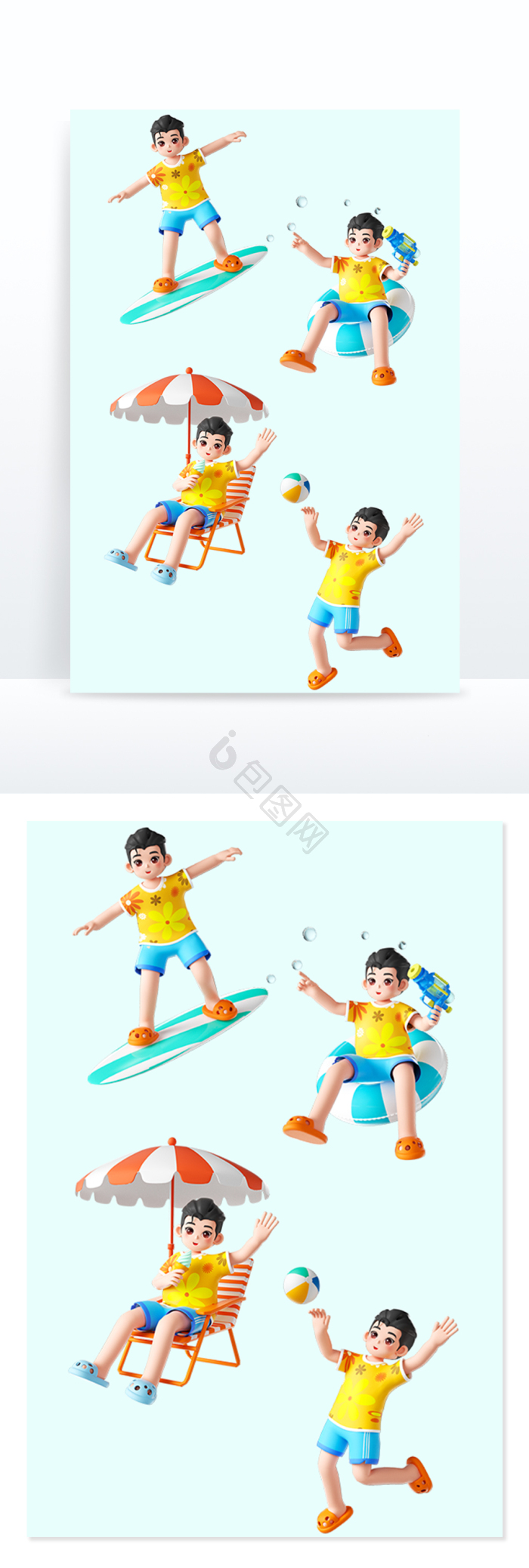 【夏日夏天3d海边男孩人物冲浪】图片下载-包图网