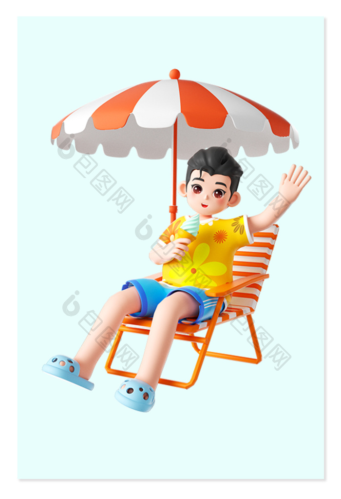 【夏日3d立体海边休闲度假人物】图片下载-包图网