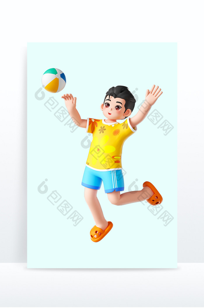 夏日沙滩3D立体男孩打球形象图片图片