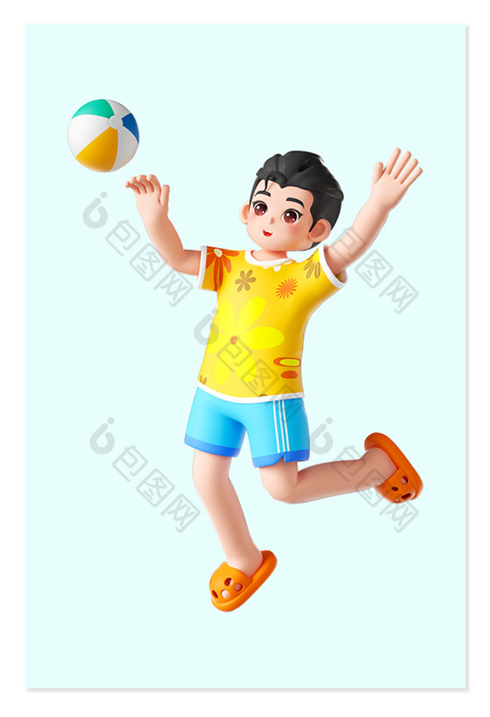 夏日沙滩3D立体男孩打球形象