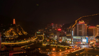 延安宝塔山5A夜景灯光秀延时