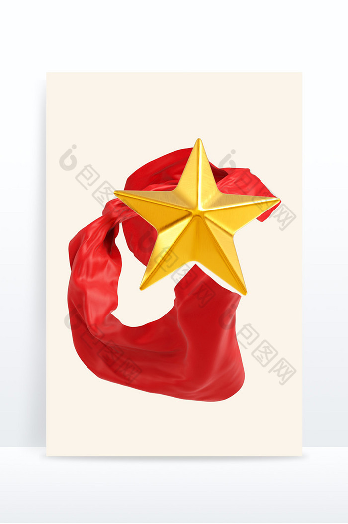 3D立体金色党建五角星红色丝绸图片图片