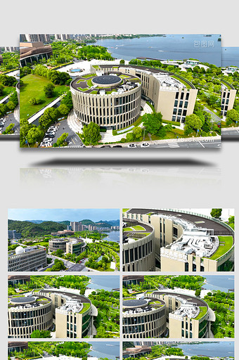 杭州地标淳安图书馆4K航拍图片