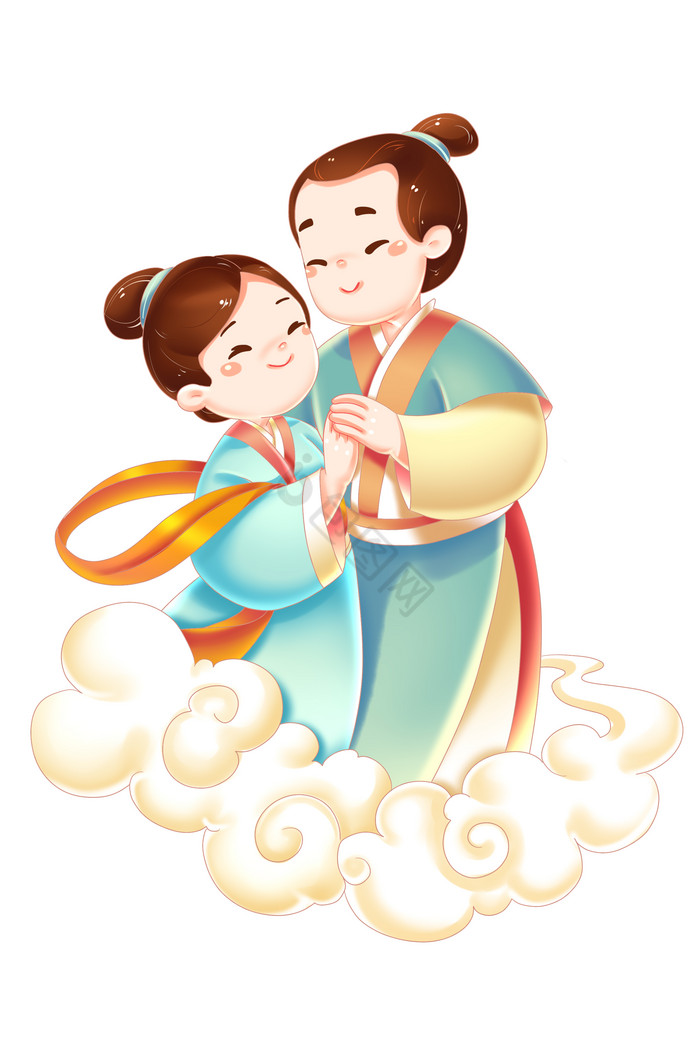 七夕情人节古装情侣牵手形象