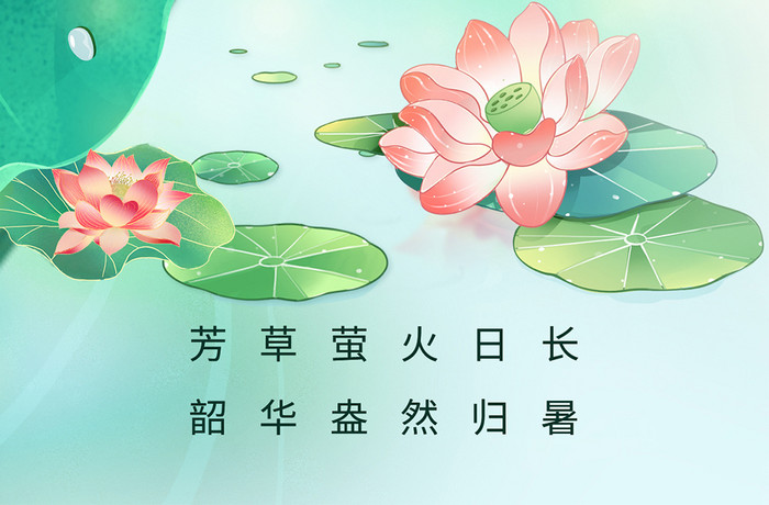 小暑二十四节气创意荷花海报