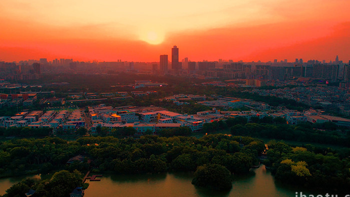 广东省广州市海珠区日落黄昏航拍