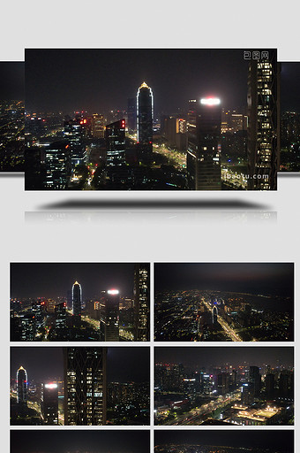 浙江省杭州市滨江区夜景航拍视频图片