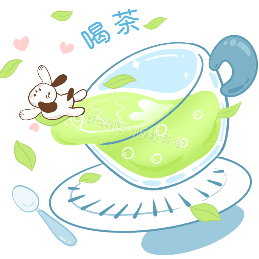 绿色喝茶夏日狗狗元素gif动图下载-包图网