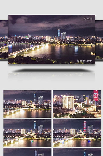 城市江边夜景航拍延时图片