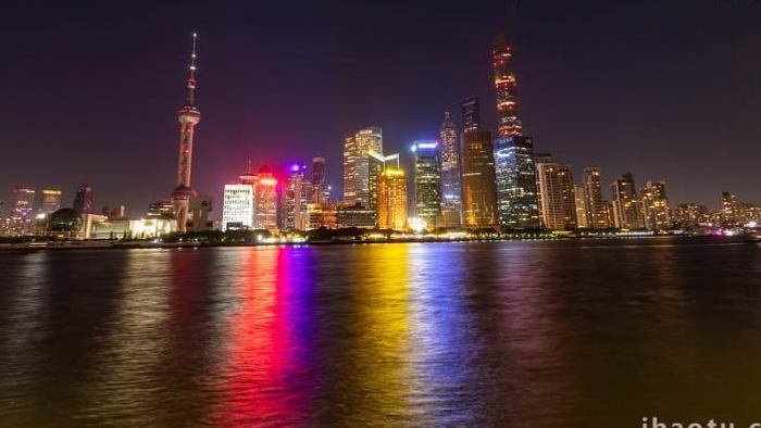 上海外滩CBD夜景延时实拍