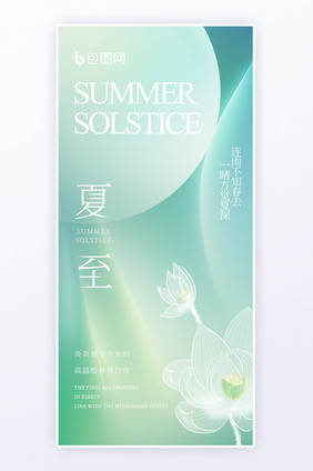 简约夏至夏天夏荷叶荷花小池海报