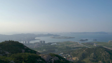 漳州港晴朗天气平流雾落日航拍