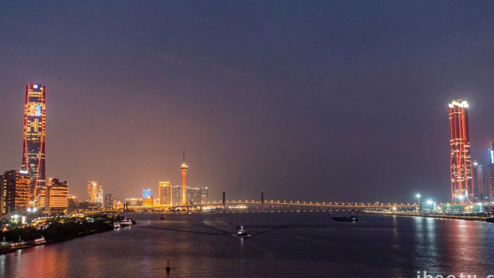 珠海横琴澳门城市夜景灯光延时