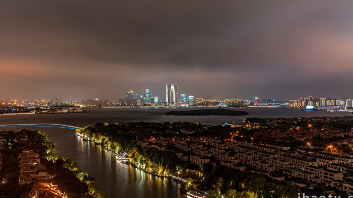 苏州金鸡湖城市夜景灯光延时