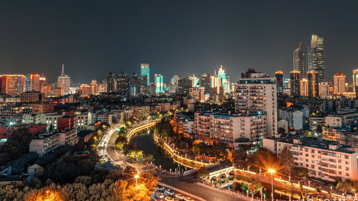 昆明城市车流交通夜景灯光延时