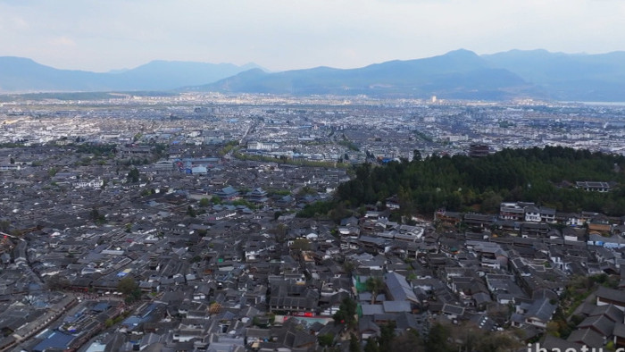 丽江古城景区建筑房屋俯瞰航拍