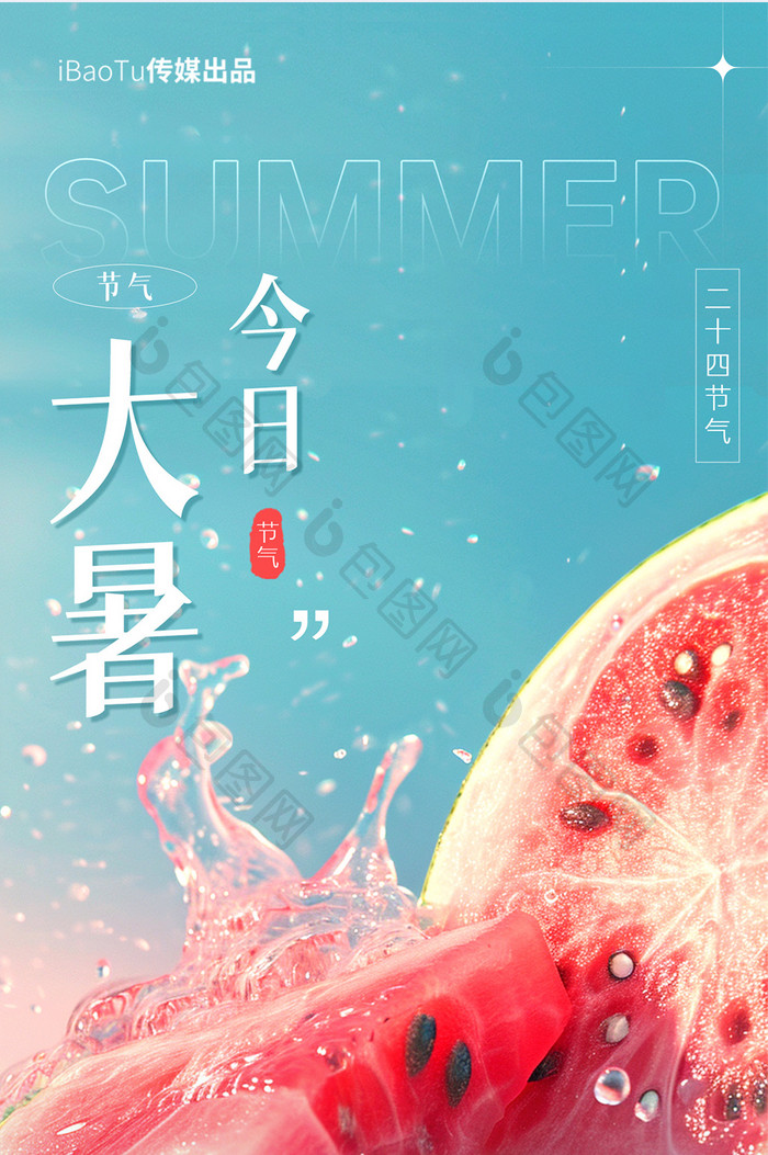 创意大暑节气西瓜夏日炎炎海报