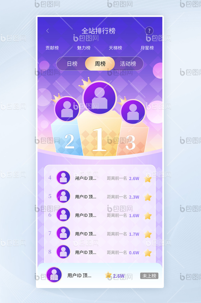 游戏直播助力排行榜app界面-包图网