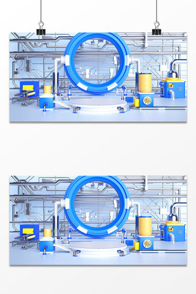 科技风3D工厂流水线电商场景