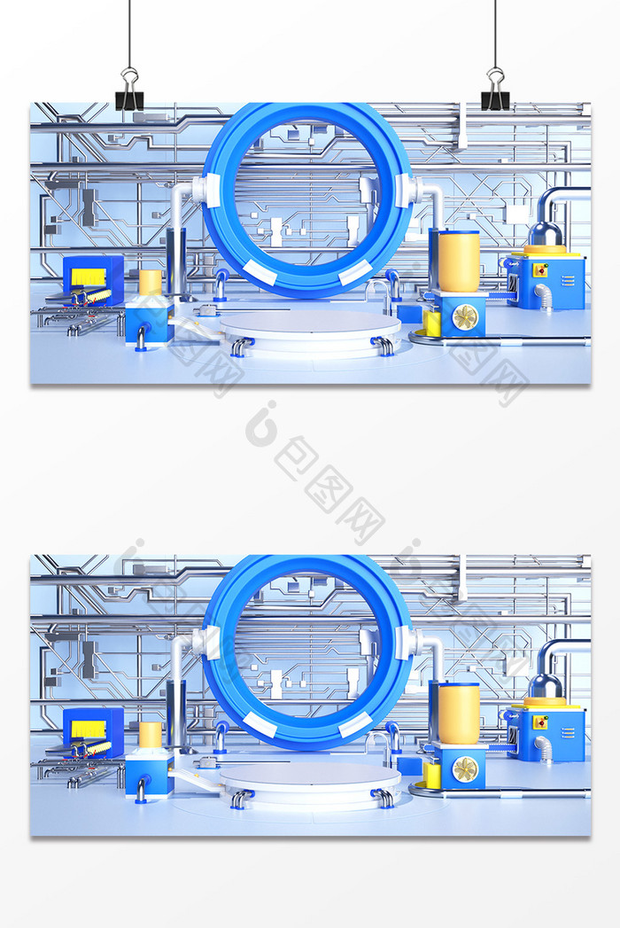 科技风3D工厂流水线电商场景