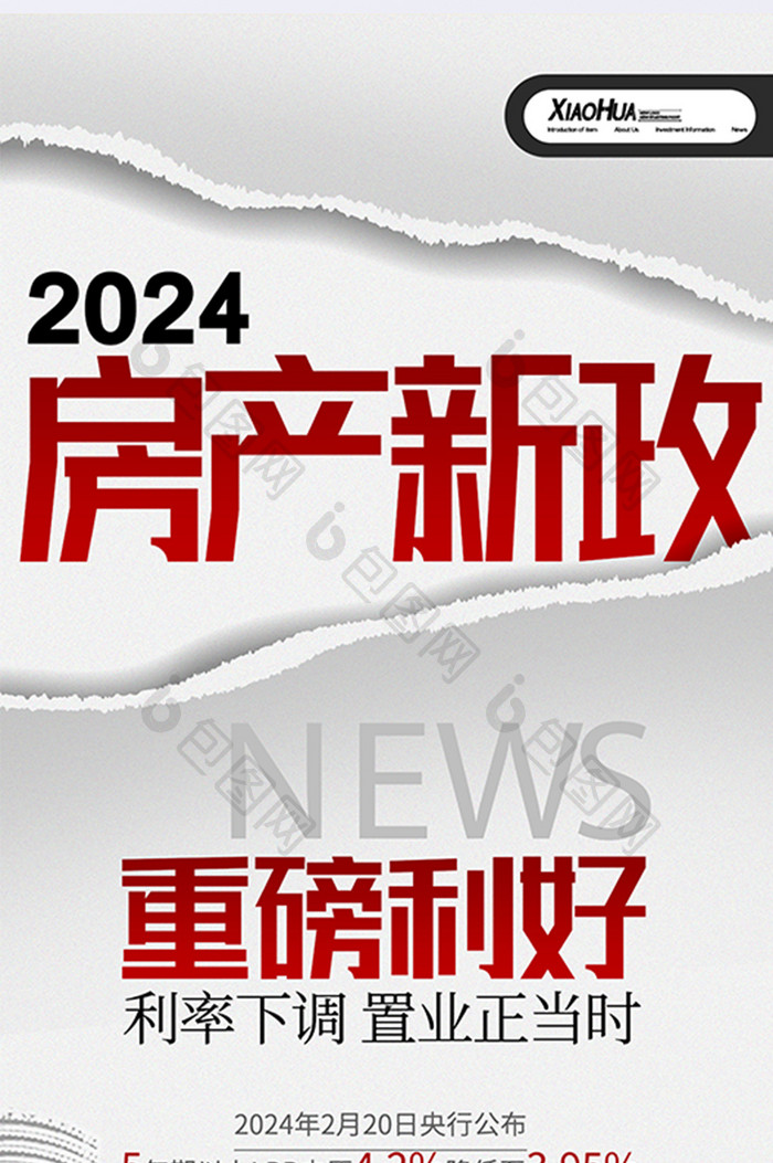 简约2024房产新政重磅展板