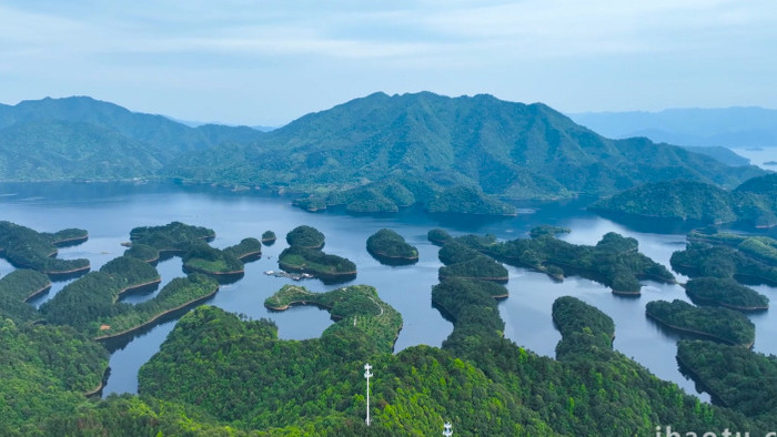 自然风光杭州千岛湖岛屿4K航拍