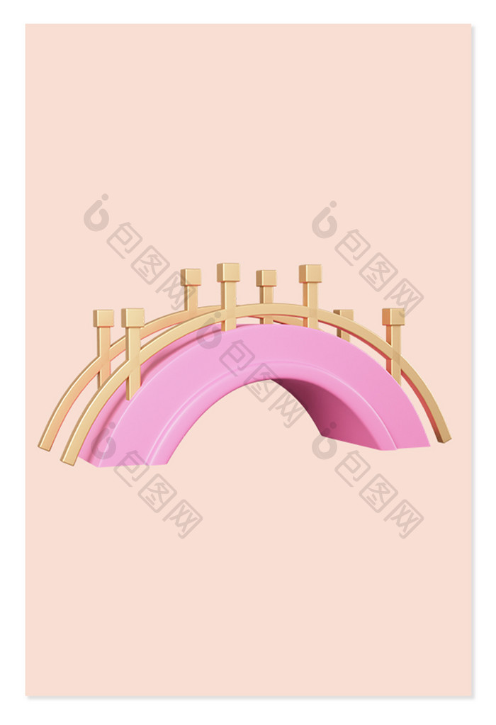 3D七夕国风元素粉红色鹊桥