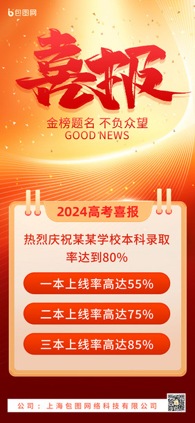 简约红金高考喜报金榜题宣传海报