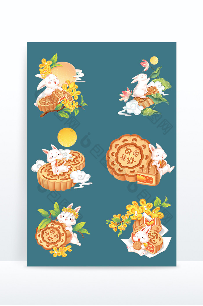 中秋节玉兔吃月饼桂花月圆图片图片