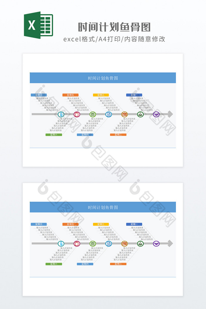 蓝色时间计划鱼骨图