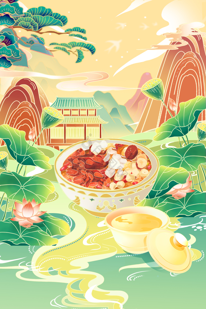 秋季养生插画图片-包图网