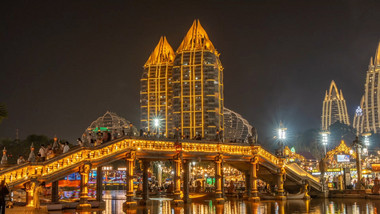 西双版纳告庄夜市桥梁夜景延时