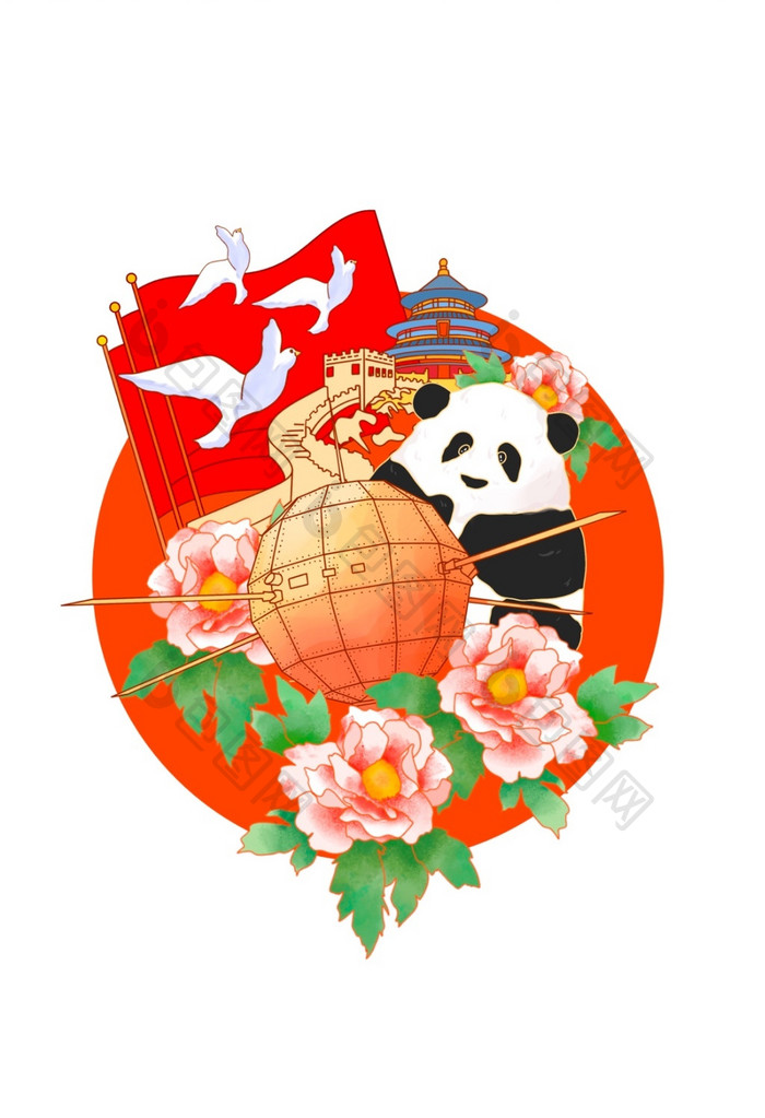 国庆节日党建国潮航天插画元素