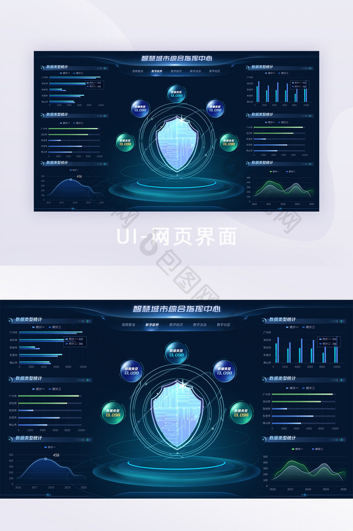 蓝色科技城市可视化数据网页界面