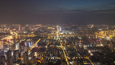 柳州城区高楼林立夜景航拍延时