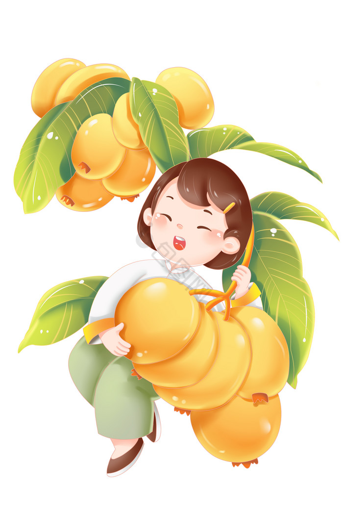 秋季节气女孩抱枇杷水果图片