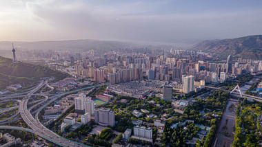 青海西宁省会CBD远景航拍延时