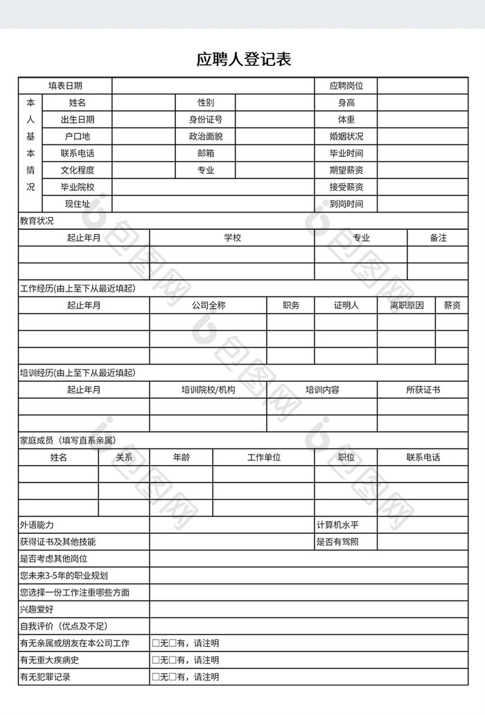 实用应聘人登记表