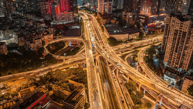 广州立交桥车流交通夜景航拍延时