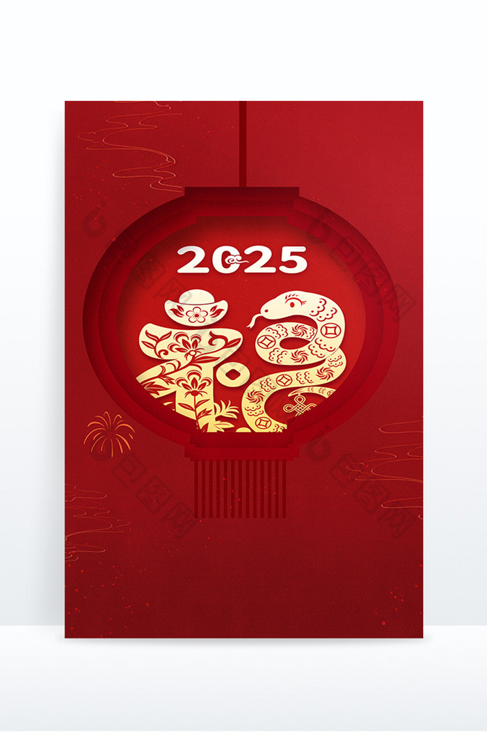 红色新年剪纸风蛇年2025背景