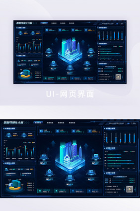 蓝色科技数据可视化大屏网页界面