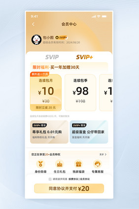 支付页会员套餐移动app界面