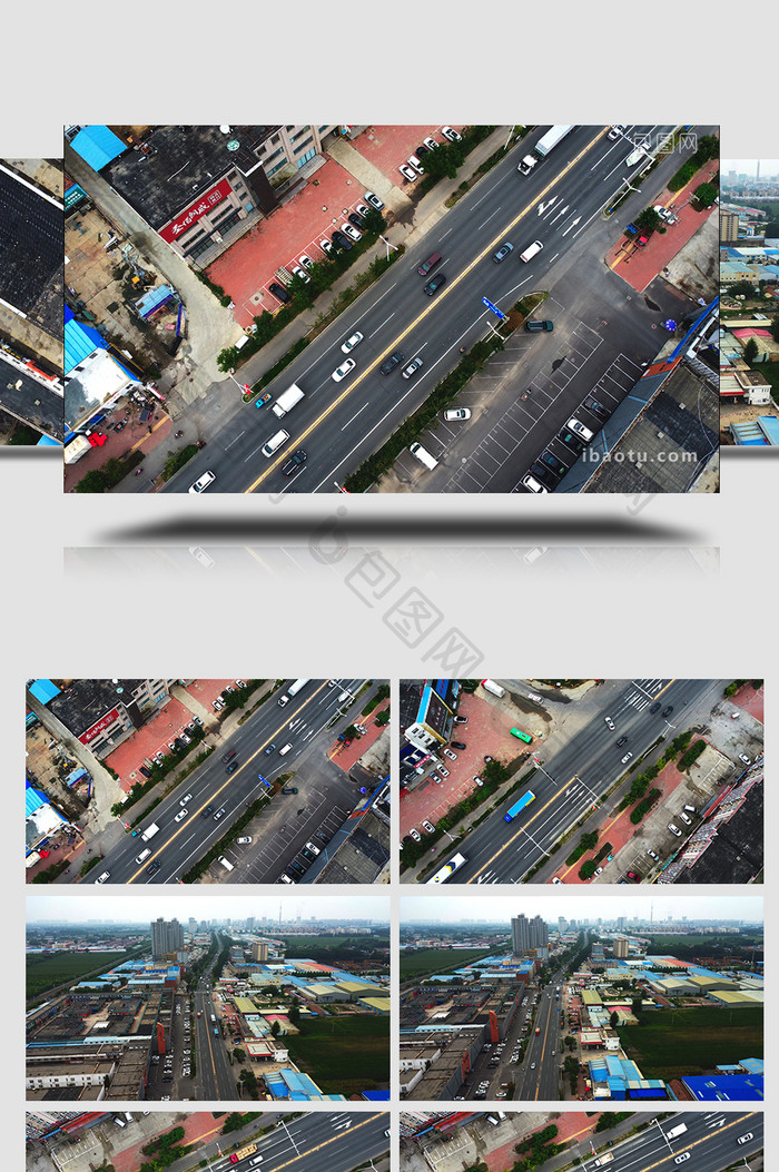大气航拍公路路口车辆经过实拍