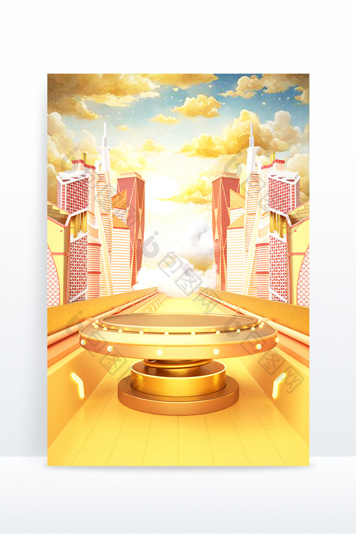 金色城市立体隧道建筑创意场景