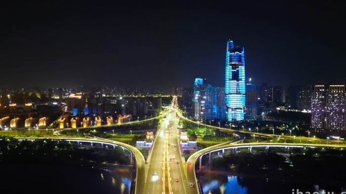 南昌朝阳大桥高架桥交通夜景航拍