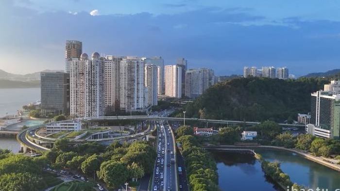 福建厦门城市车水马龙拥堵交通航拍