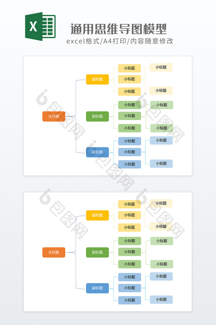 极简彩色风通用思维导图模型