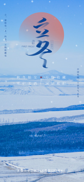 蓝色立冬传统二十四节气冬日雪景海报